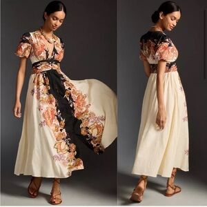 Anthropologie The Katerina Button Front Pockets Dress Floral M NWT